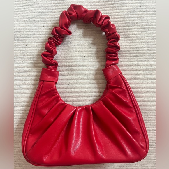 Red Handbag With Ruched Shoulder Strap - Picture 3 of 5